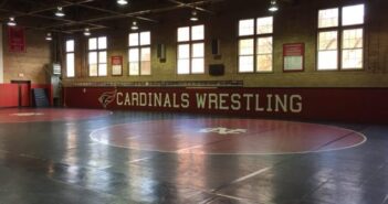Photo of the wrestling room used by women's wrestling