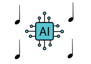 AI in a box surrounded by music notes